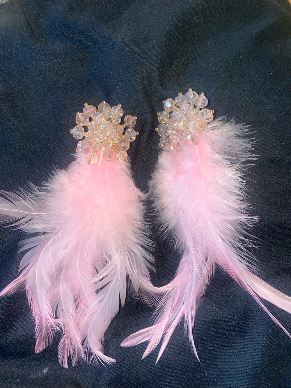 Pink Feather and Crystal Drop Earrings
